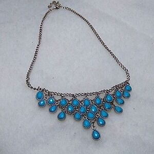 Blue and silver bib necklace